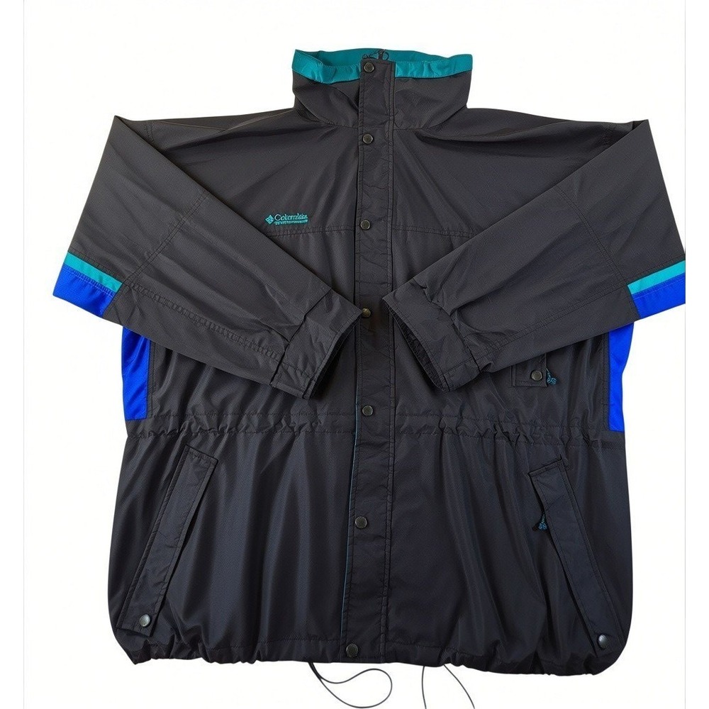 Columbia Sportswear Mens 3XL Windbreaker Jacket Black Blue Teal Vintage